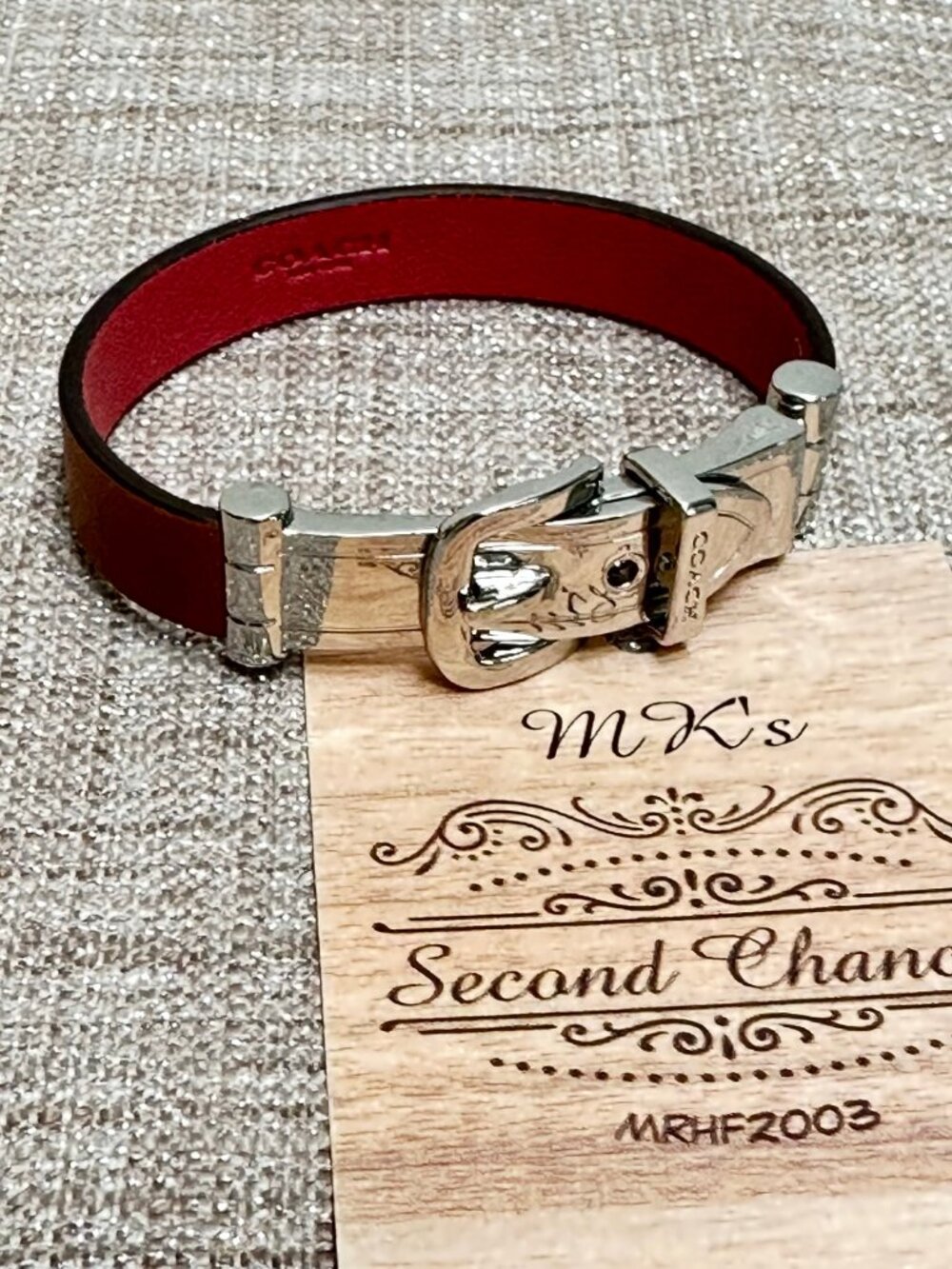 Coach Two Tone Brown, Pink Leather Bracelet & Silver Mock Buckle closure in EUC